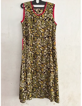 Green Sleeveless screen printed kalamkari dress-SK19-SK19-sm