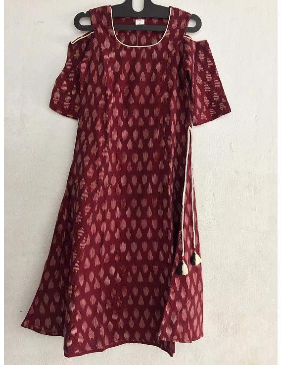maroon Cold shoulder ikat dress-SK33-S