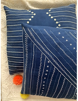 Indigo hand embroidered cushion cover : HCC18-5-sm