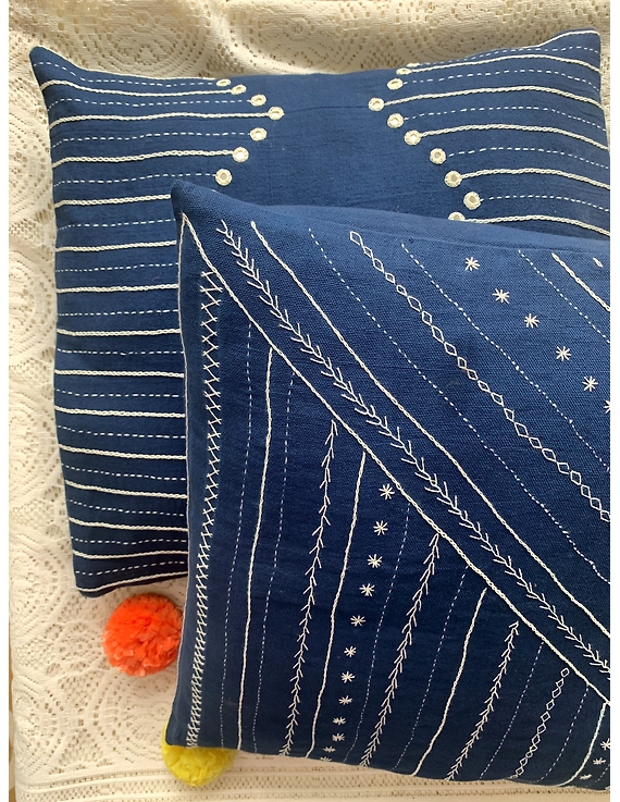 Indigo hand embroidered cushion cover : HCC18-5