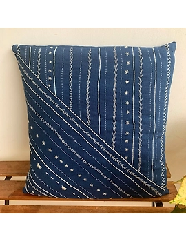 Indigo hand embroidered cushion cover : HCC18-4-sm