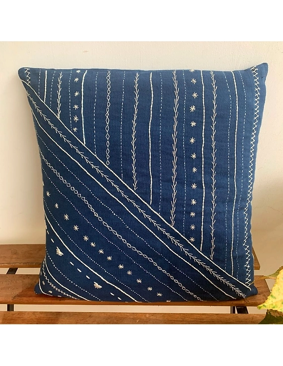 Indigo hand embroidered cushion cover : HCC18-4