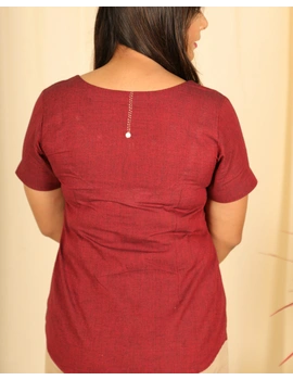 Maroon cotton short top with round neck-LB150B-M-2-sm