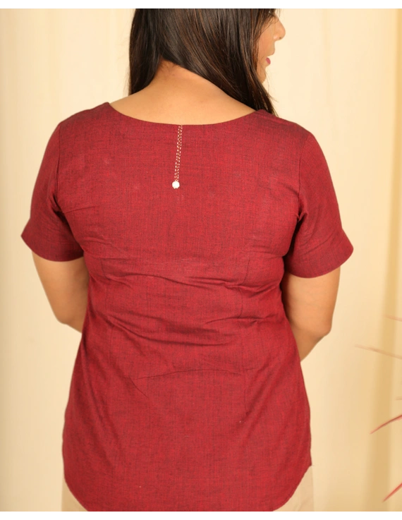 Maroon cotton short top with round neck-LB150B-XS-2
