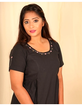 Black cotton short top with round neck-LB150C-S-1-sm