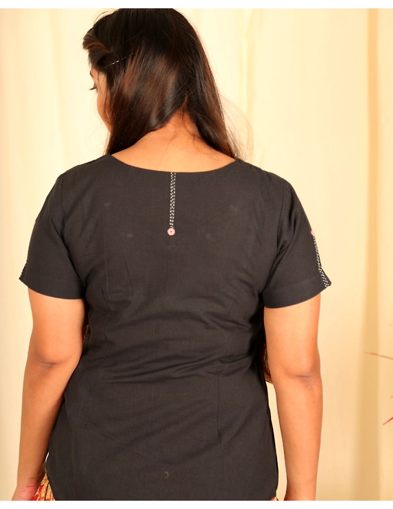 Black cotton short top with round neck-LB150C-S-2