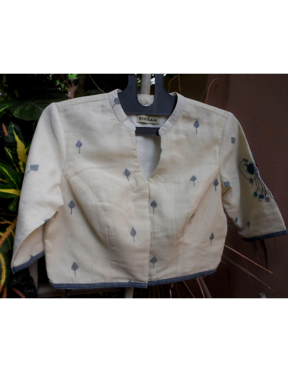 Mandarin collar embroidered blouse in khadi cotton: RB12A-RB12A