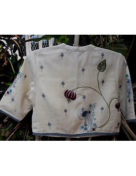 Mandarin collar embroidered blouse in khadi cotton: RB12A-S-1-sm