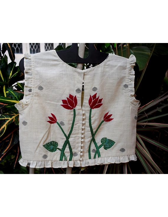 Boat neck crop top embroidered blouse-RB07A-RB07A-XL