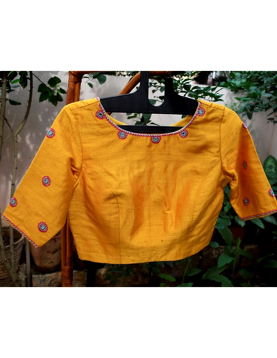 Pure raw silk blouse with all over mirror work-SB01B-SB01B