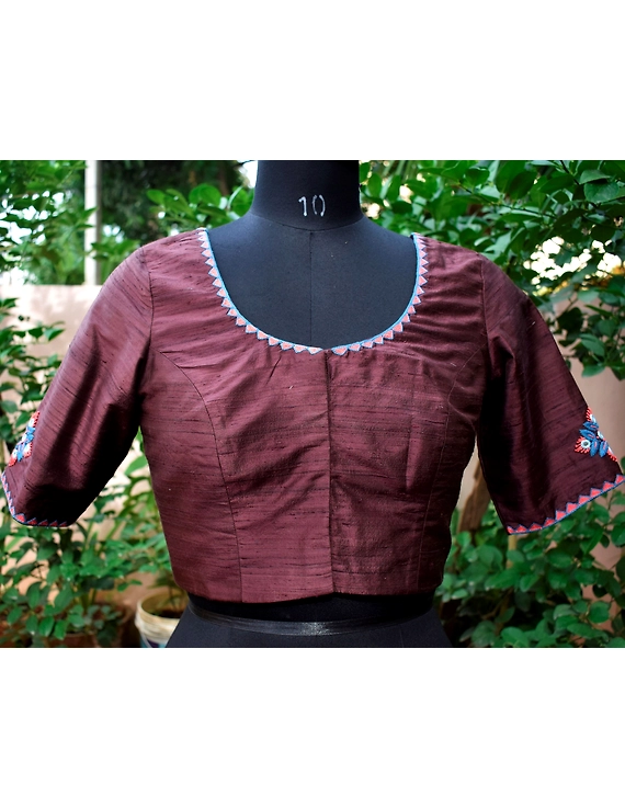 Pure raw silk blouse with banjara motifs on sleeves and back-SB03C-SB03C-M