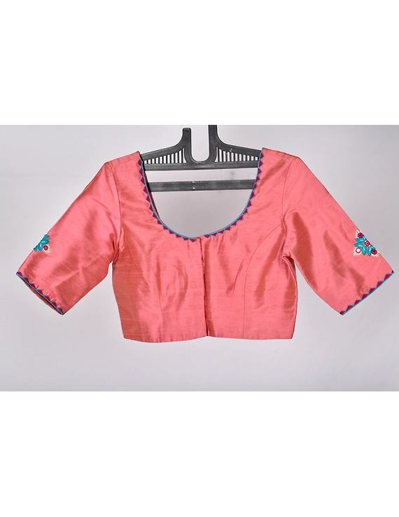 Pure raw silk blouse with banjara motifs on sleeves and back-SB03B-S-1