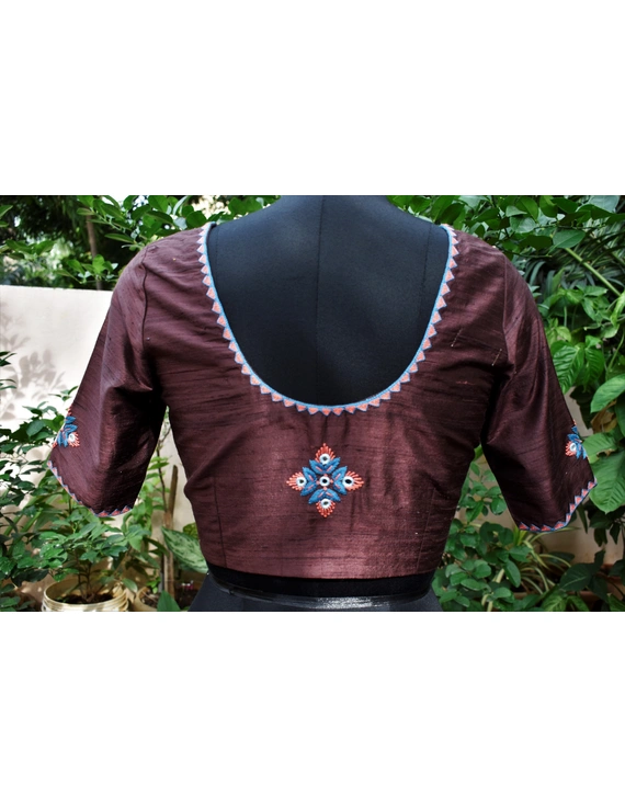 Pure raw silk blouse with banjara motifs on sleeves and back-SB03C-S-2