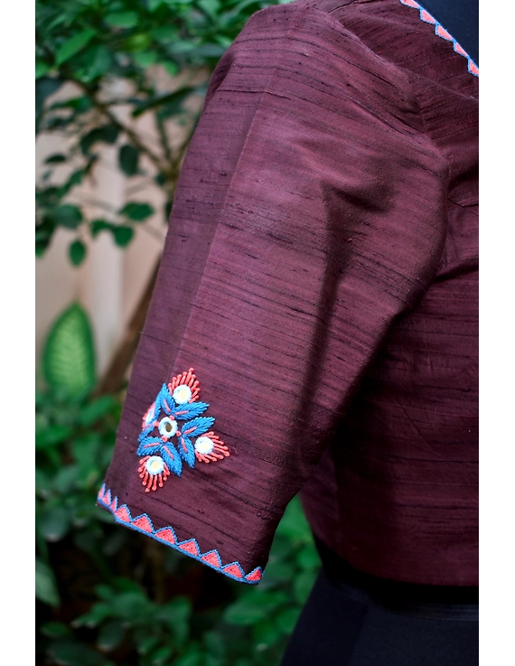 Pure raw silk blouse with banjara motifs on sleeves and back-SB03C-M-3