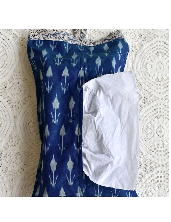 Tissue box cover in blue silk ikat: HTB02-HTB02