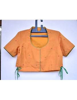 Orange handloom blouse with side ties and embroidery on back-RB10B-RB10B-sm