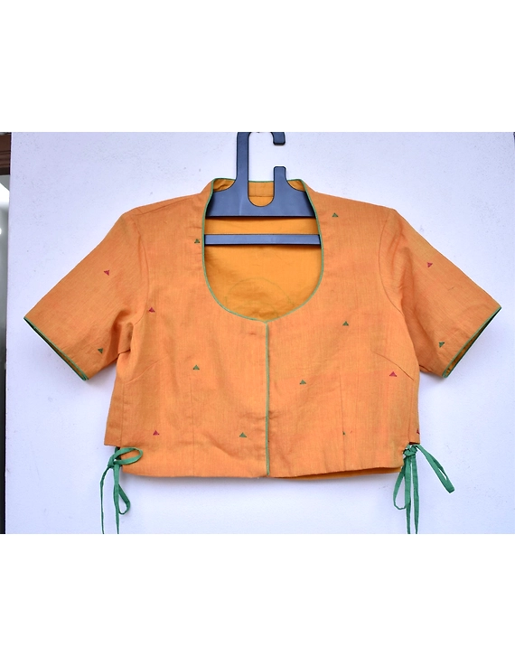 Orange handloom blouse with side ties and embroidery on back-RB10B-RB10B