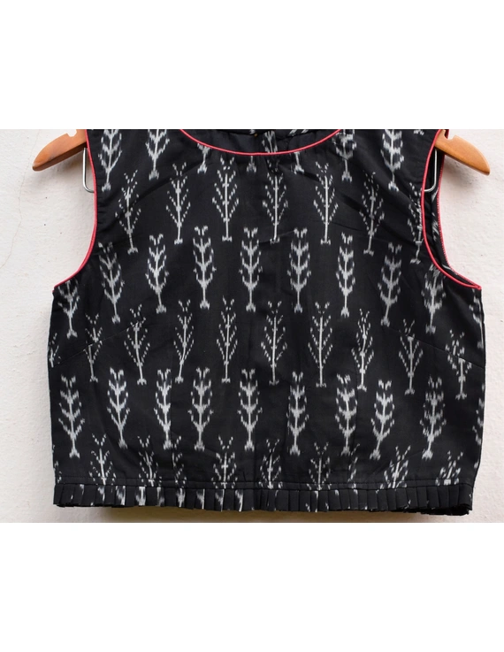 Black ikat blouse with buttons at backRB11B-M-2