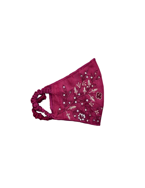 Pure silk mask with zardosi hand embroidery: ZM3-Maroon-5