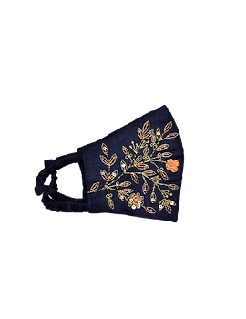 Pure silk mask with zardosi hand embroidery: ZM3-Black-1-sm