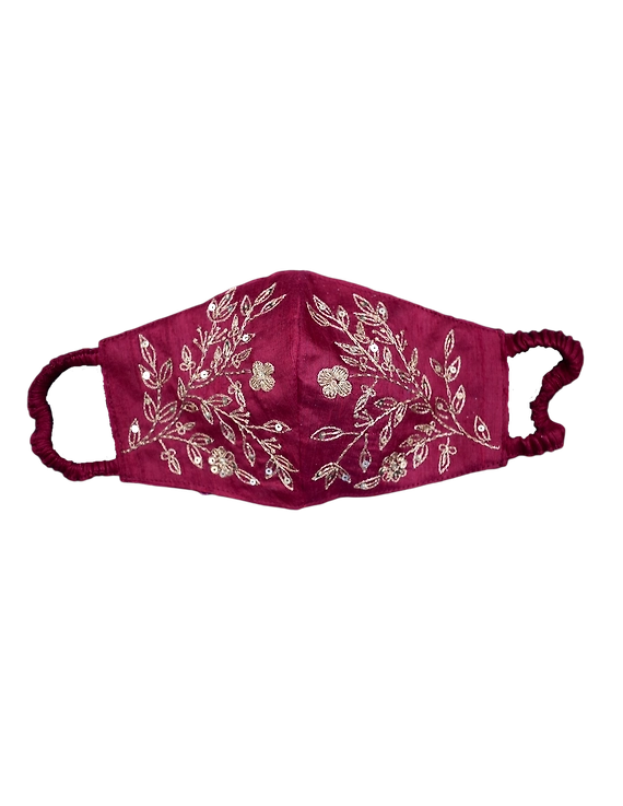 Pure silk mask with zardosi hand embroidery: ZM3-ZM3C