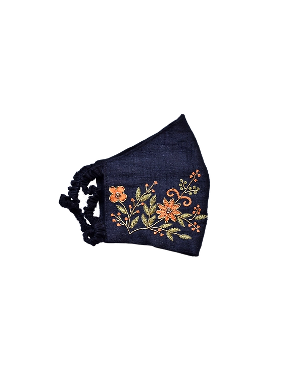 Pure silk mask with zardosi hand embroidery: ZM2-Blue-2
