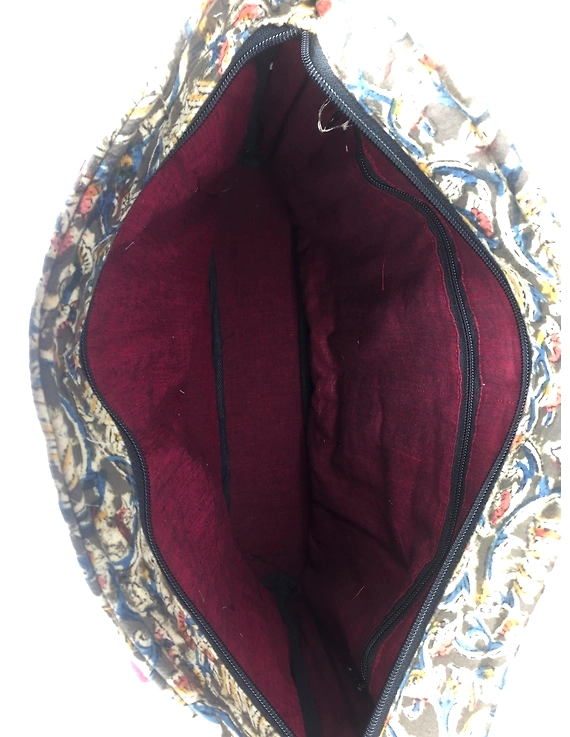 Green and maroon kalamkari quilted laptop bag : LBK04-4