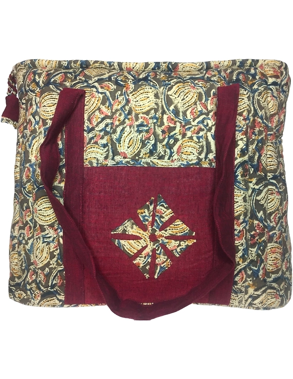 Green and maroon kalamkari quilted laptop bag : LBK04-1
