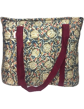 Green and maroon kalamkari quilted laptop bag : LBK04-2-sm