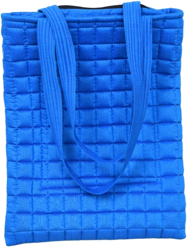 BLUE SILK QUILTED TOTE CUM LAPTOP BAG WITH HAND EMBROIDERY: TBA01-2