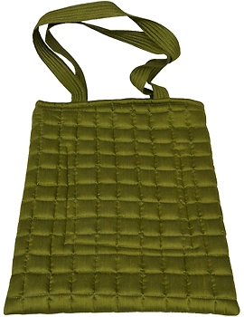 MUSTARD GREEN SILK QUILTED TOTE CUM LAPTOP BAG WITH HAND EMBROIDERY: TBA02-2-sm