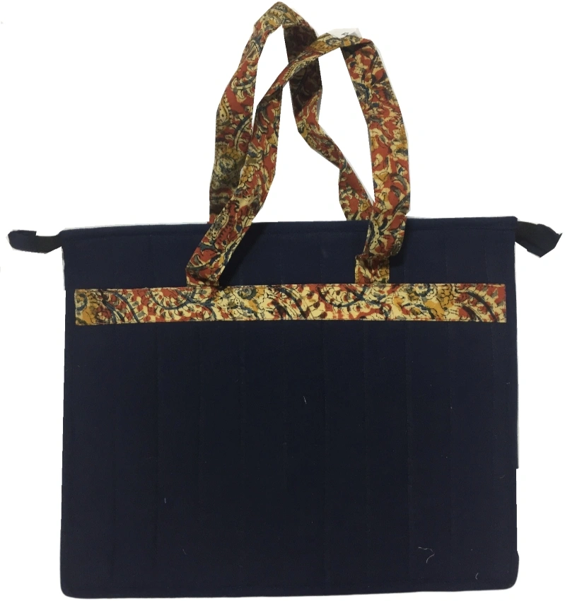 Jute and kalamkari laptop bag - blue : LBJ02-2