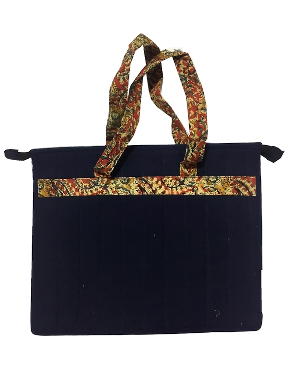 Jute and kalamkari laptop bag - blue : LBJ02-2