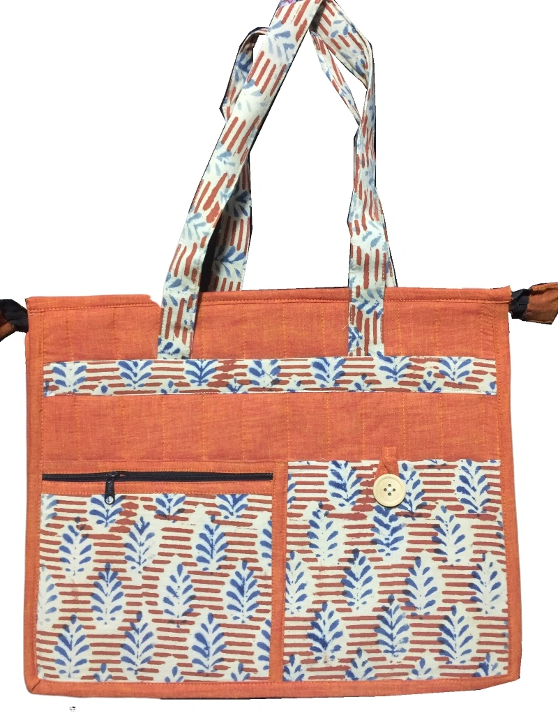 Jute and kalamkari laptop bag - orange : LBJ01-LBJ01