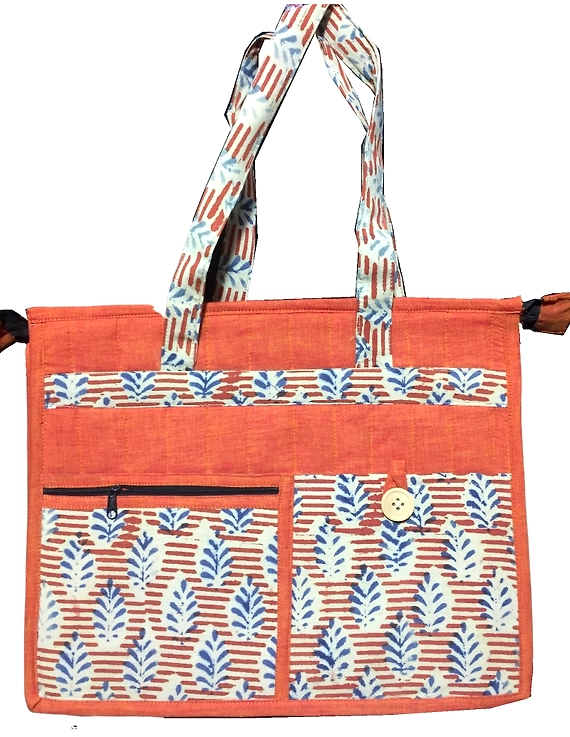 Jute and kalamkari laptop bag - orange : LBJ01-LBJ01