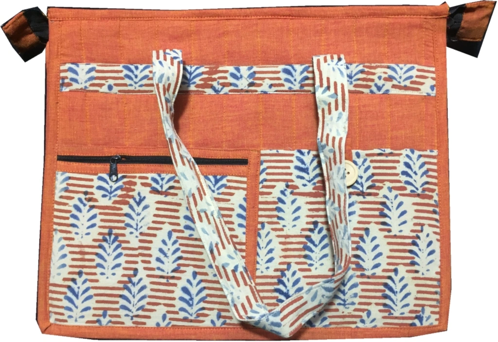 Jute and kalamkari laptop bag - orange : LBJ01-1