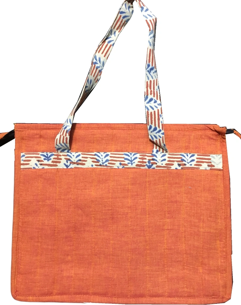 Jute and kalamkari laptop bag - orange : LBJ01-2