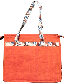 Jute and kalamkari laptop bag - orange : LBJ01-2-sm