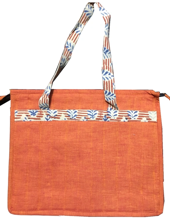 Jute and kalamkari laptop bag - orange : LBJ01-2