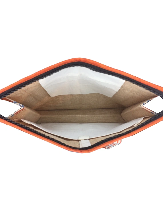 Jute and kalamkari laptop bag - orange : LBJ01-3