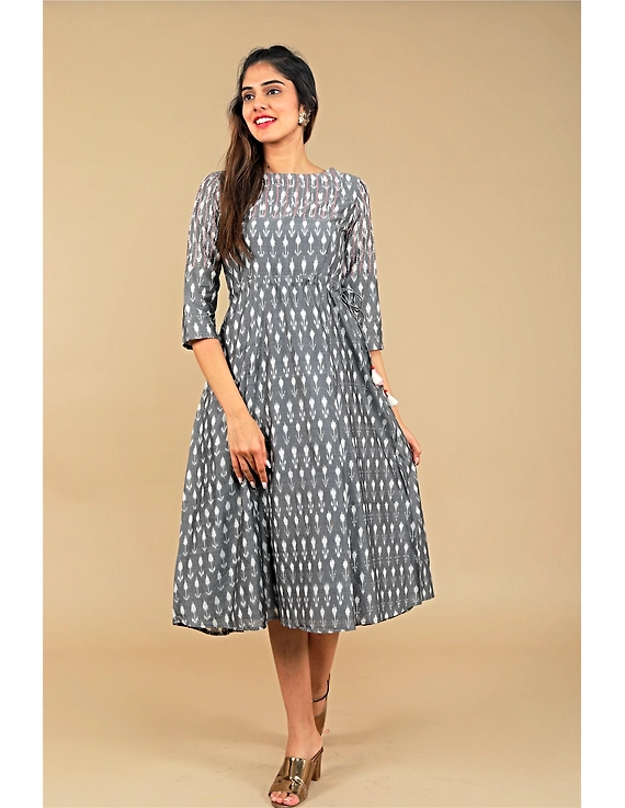 Grey LEAF IKAT DRESS : LD390B-LD390B-S