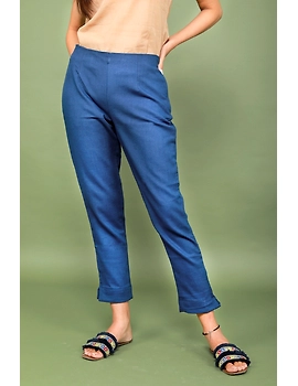 Blue cotton narrow pants with elasticated waist: EP02A-EP02A-S-sm