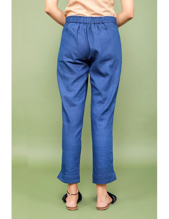 Blue cotton narrow pants with elasticated waist: EP02A-S-2