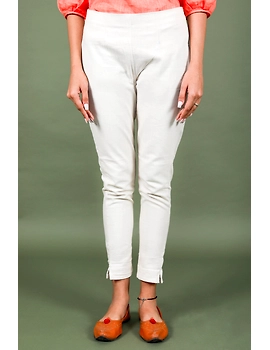 Cream cotton narrow pants with elasticated waist: EP02B-XL-1-sm