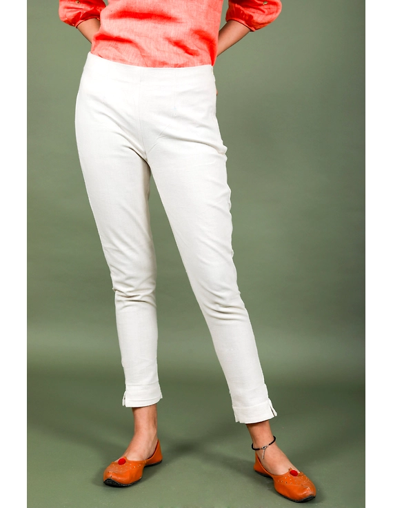 Cream cotton narrow pants with elasticated waist: EP02B-EP02B-XL