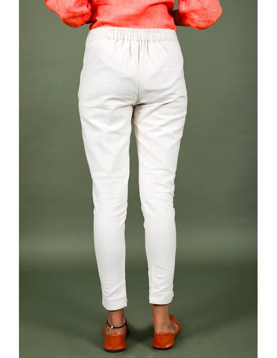 Cream cotton narrow pants with elasticated waist: EP02B-XL-2