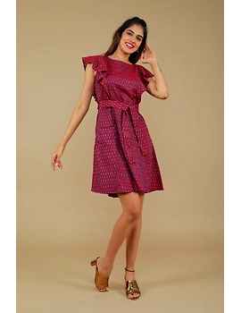Purple ikat short dress with front frills:LD660A-LD660-L-sm