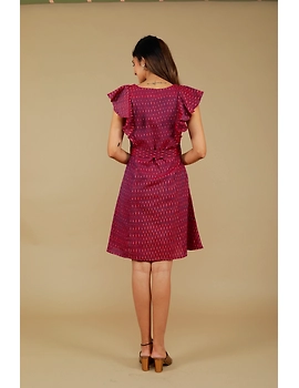 Purple ikat short dress with front frills:LD660A-L-4-sm