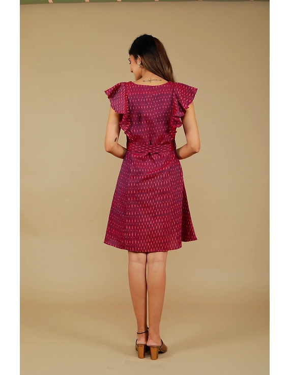 Purple ikat short dress with front frills:LD660A-L-4
