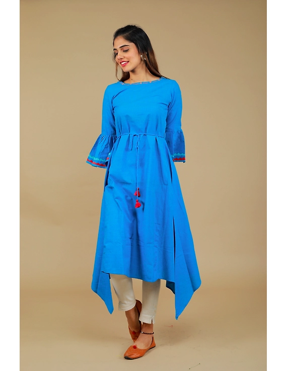 Blue Hand Embroidered Kurta With Flared Sleeves: Lk380C-LK380C-S
